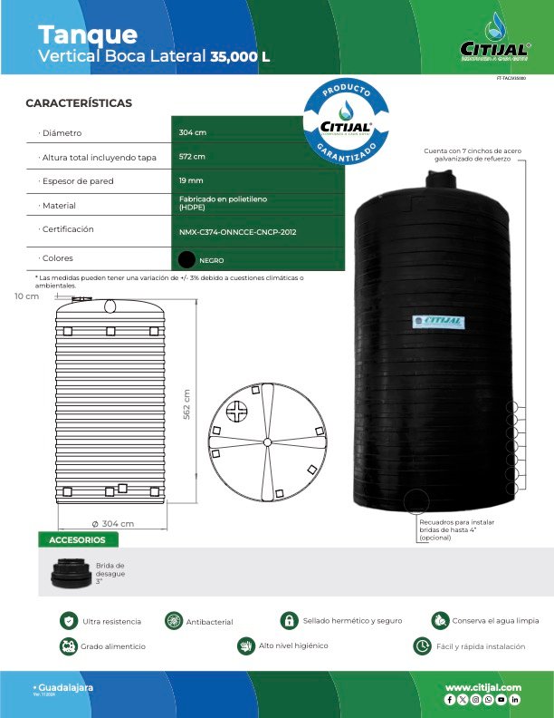 Cisterna Vertical Citijal uso rudo 35,000 lts - Image 2