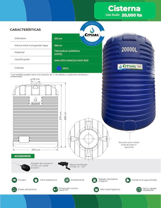 Cisterna Vertical Citijal uso rudo 20,000 lts - Image 2